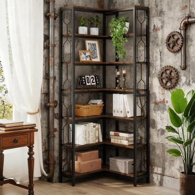 "78.7"" Tall Bookshelf 7-Tier Industrial Display Shelf Corner Shelf"