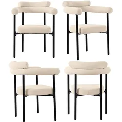 OKWISH Esszimmerstuhl Polsterstuhl Beige 85x70x62 cm ergonomische Rückenlehne breiter Sitz Samtoptik Stuhl mit stabilem Eisenrohrgestell