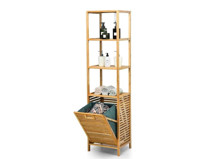 WÄSCHESCHRANK mit abnehmbarem Wäschesack & Griff natur