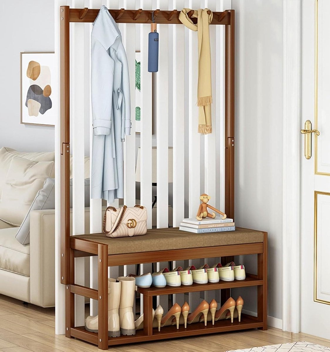 Merkloze Garderobe Bank met Kapstok en Schoenenopslag voor de Entree