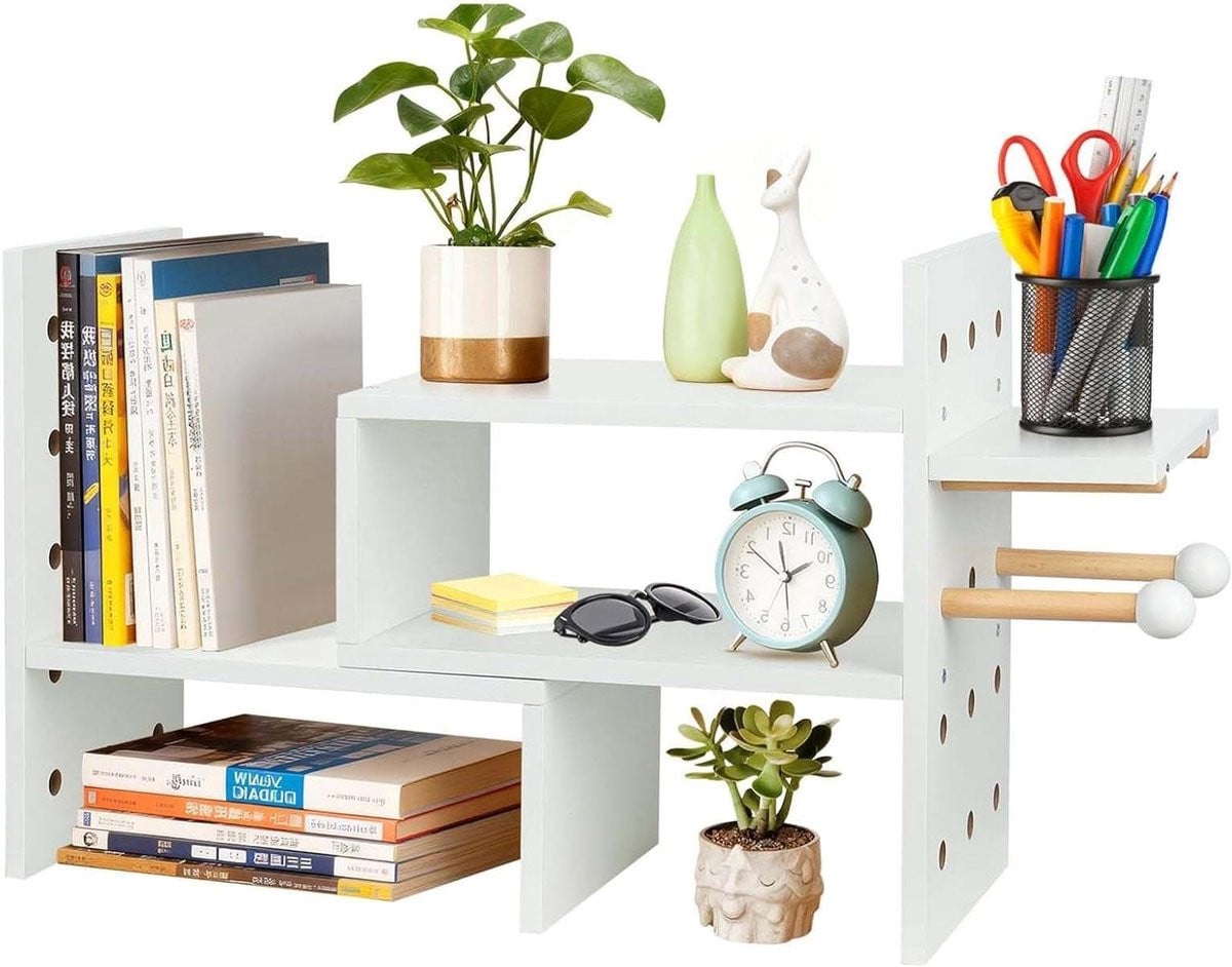Ruimte Nizen Houten Boekenplank - Verstelbare Bureau Organizer - Wit