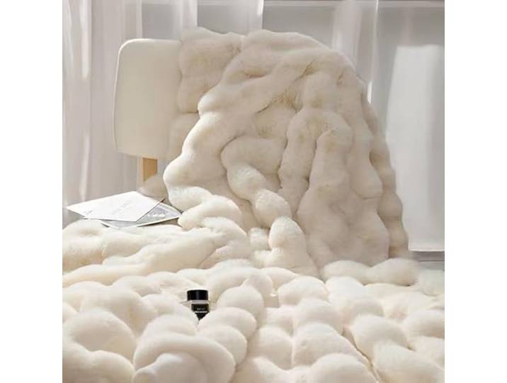 Bubble Decke Faux Kaninchenfell Decke Kuscheldecke Flauschig Flauschige Decke Doppelgesicht Dicke Decke Fell FüR Bett Sofa Kuscheldecke Casual Decke (Beige,200 * 230cm)