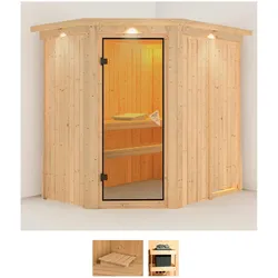 Sauna KARIBU "Swantje", beige (naturbelassen), ohne Ofen, (ohne Ofen), Saunen, ohne Ofen
