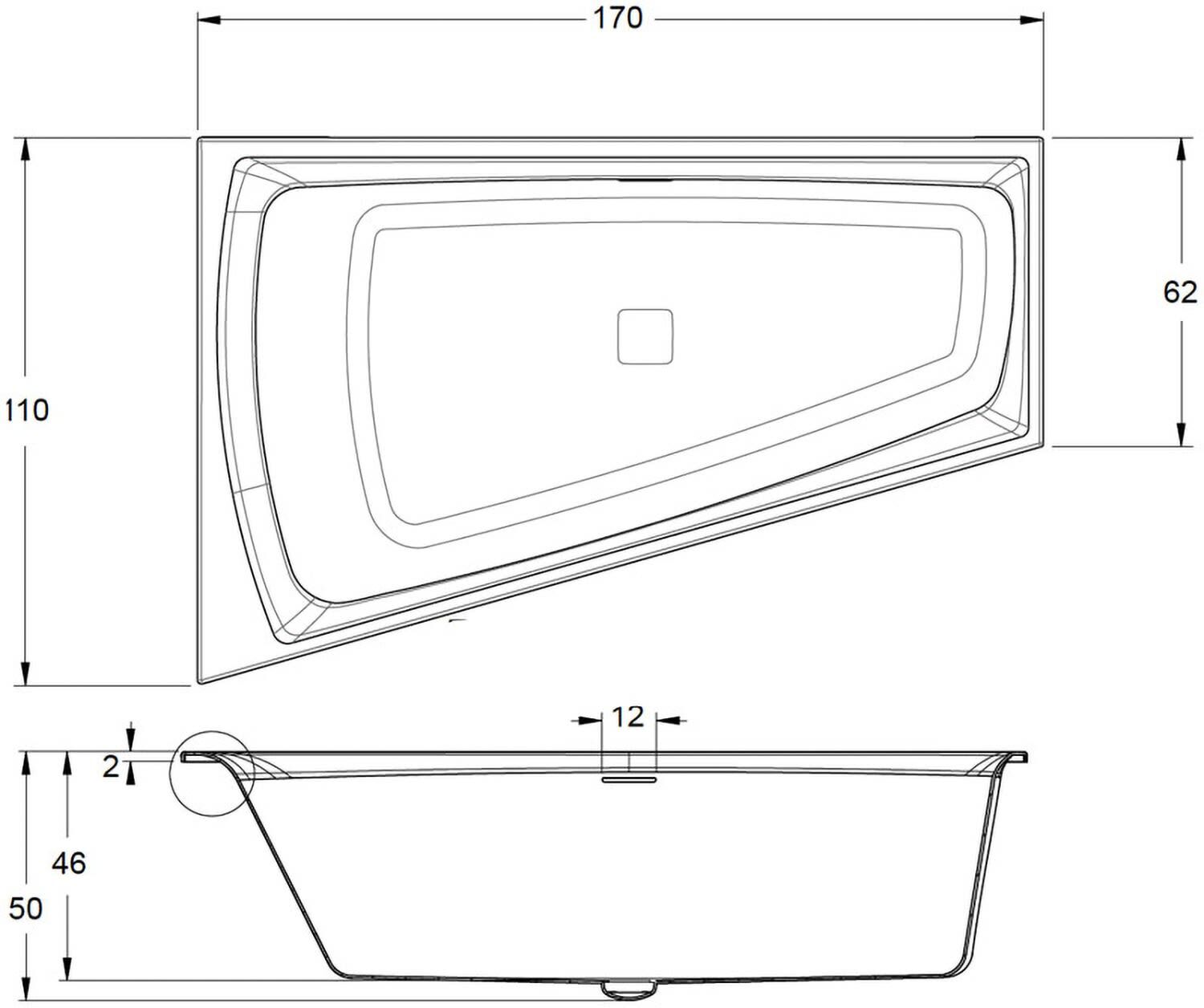 Riho Still Smart Raumspar-Badewanne 170 x 110 cm inkl. Schürze rechts