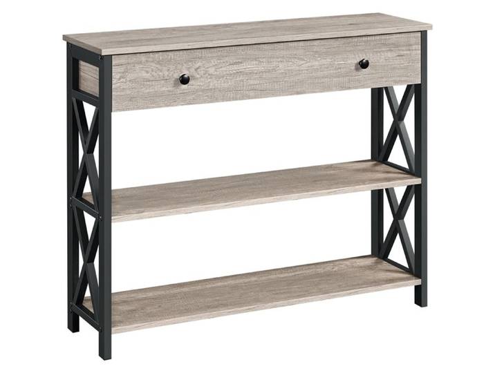 Yaheetech Table Console Industrielle en Bois et Métal avec 1 Grand Tiroir et 2 Étagères Gris