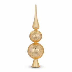 Holly & Jolly Christbaumspitze XL Doppelkugel Glas 31cm mit Ornamenten matt Gold