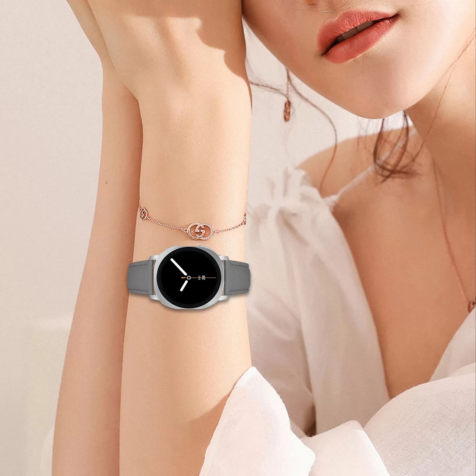 INF Kompatibel mit Samsung Galaxy Watch8/Classic Lederarmband aus echtem Narbenleder, braun, hochwertig und komfortabel Grau