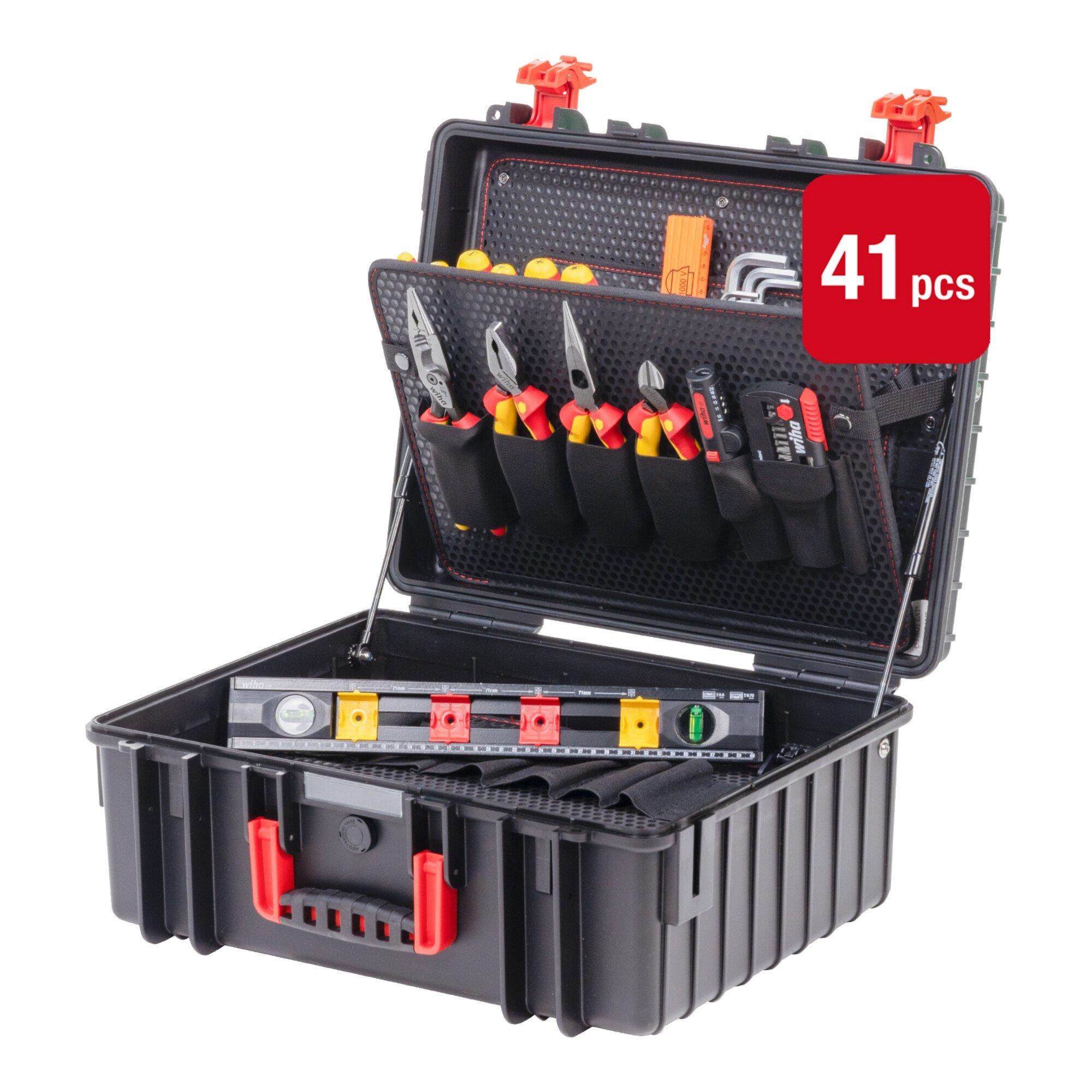 Wiha Werkzeugkoffer XL 2 electric 41-tlg., I Werkzeugkoffer gefüllt für Elektriker mit Tragegurt (46816)