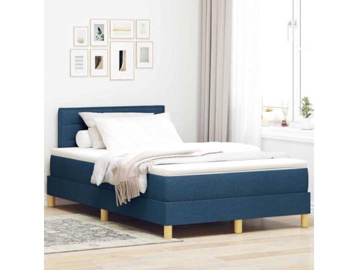 WDGJJFECNMUEHI LED Beleuchtung Kiefernholz Modern Stil Blau 120 x 200 cm LED Boxspringbett mit Matratze 120x200 Blau Stoff RGB Licht verstellbares Kopfteil Lattenrost USB