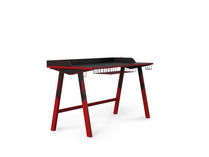 Mid.you Gaming-Tisch, Rot, Schwarz, Metall, Holzwerkstoff, rechteckig, 81x65x137 cm, Büromöbel, Schreibtische, Gaming-Tisch