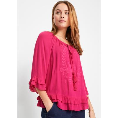 Tunika BONPRIX, Damen, Gr. 38, pink (pinklady), Obermaterial: 100% Viskose, A-Linie, Tuniken, A-Linien-Passform, mit 3/4-Ärmeln, gleichfarbige Stickerei