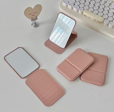Fusion Finds Portable Compact Makeup Mirror Foldable Travel Pocket Vanity Mirror With HD Glass pink