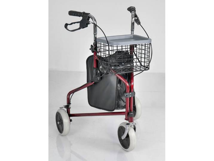 Wohnungs-Rollator mit anatomisch geformten Handgriffen, Rot
