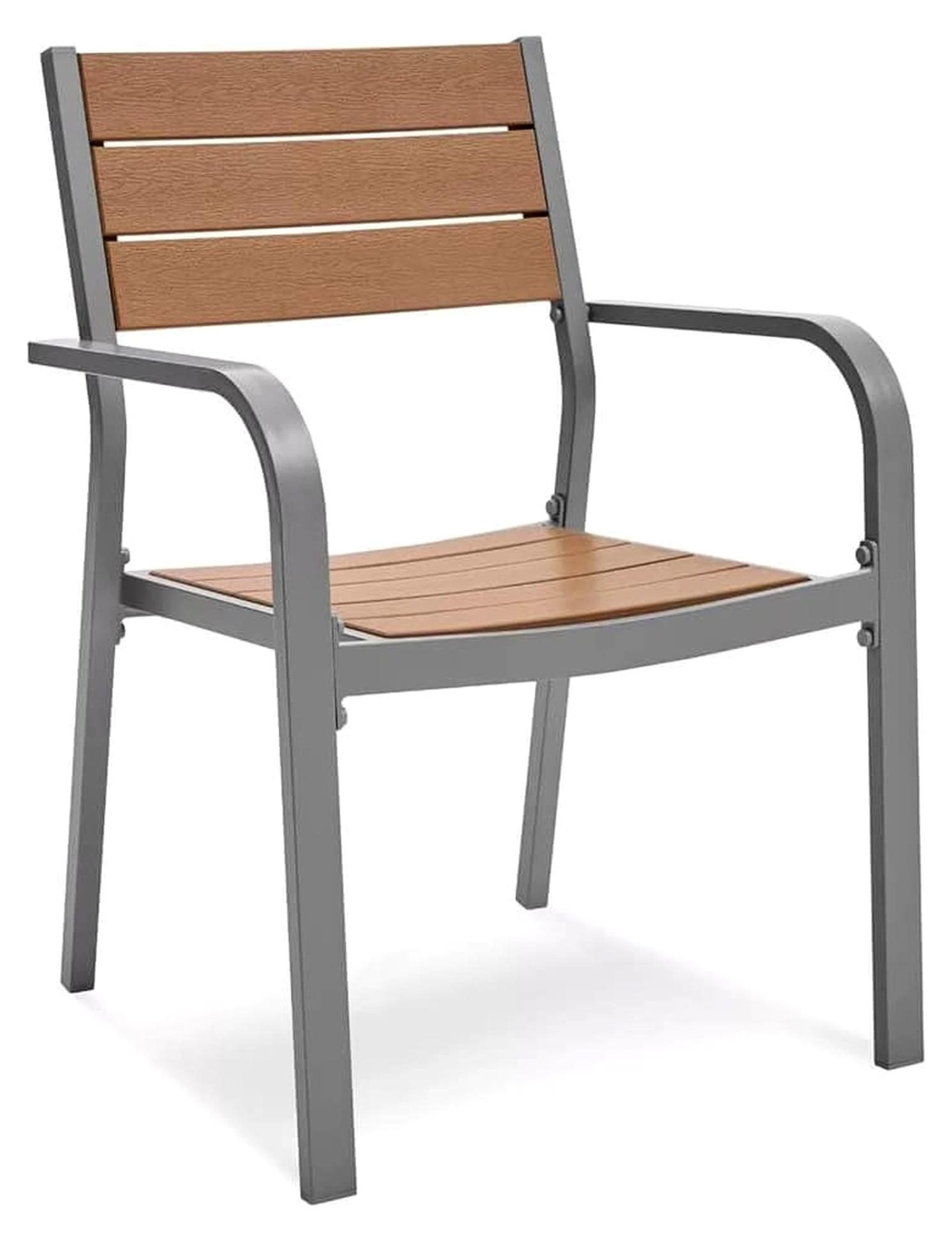 Stapelbare Gartenstühle aus Aluminium mit Holz-Optik, 6 Stück
