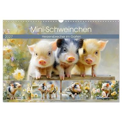Mini-Schweinchen. Herzensbrecher im Garten (Wandkalender 2027 DIN A3 quer), CALVENDO Monatskalender