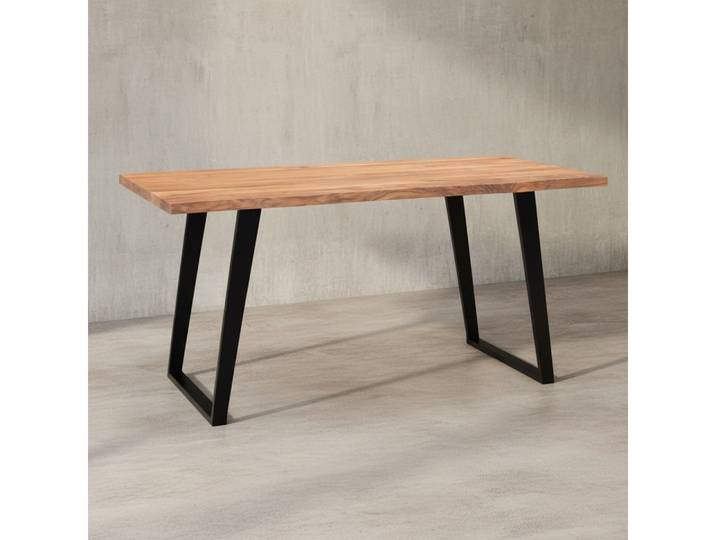 KADIMA DESIGN Esstisch Industrial Holztisch Baumkante, Akazie Massiv, U-Form Esszimmertisch (Naturkante, Live Edge, Handgefertigt, Unikat, Einzigartige Maserung), Naturholz, Live Edge, Handarbeit, Maserung, Unikat, Bodenschoner