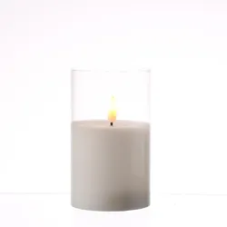 MARELIDA LED Kerze Windlicht im Glas Echtwachs flackernd Timer H: 12,5cm D: 7,5cm weiß