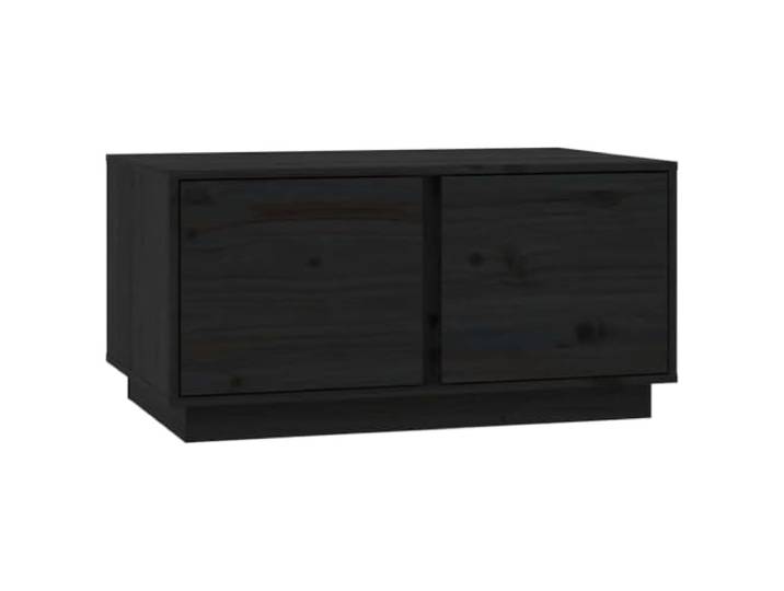 Roanoer Couchtisch Schwarz 80x50x40 cm Massivholz Kiefer Kompakter Wohnzimmertisch aus Holz mit Tür und 2 Fächern für ordentliche Aufbewahrung im Sofa-Bereich.