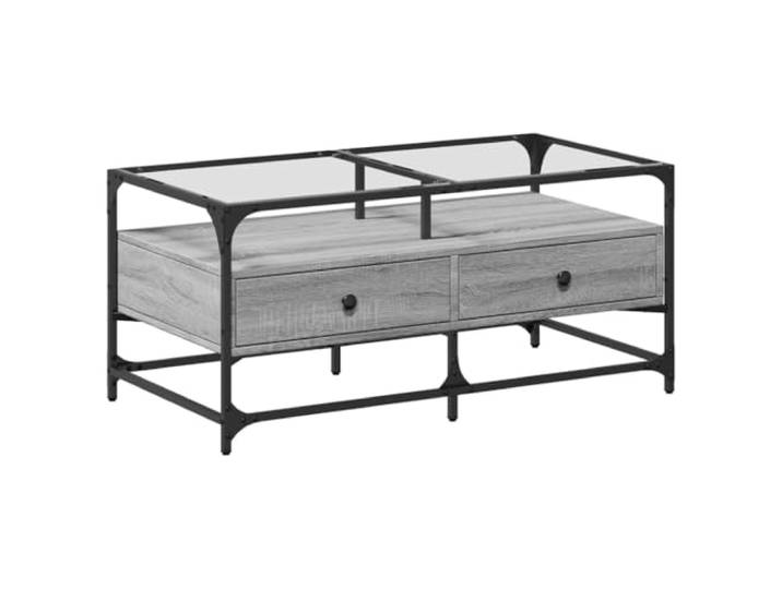 Couchtisch Mit Glasplatte, Grau Sonoma Eiche 98,5x50x45cm Glasplatte,Sonoma Eiche Grau,98,5x50x45cm,Wohnzimmertisch,Terrasse,Balkon,Modernes Design