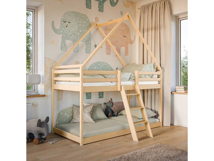 Lit cabane superposé 90x200 sommier inclus Laura Bois