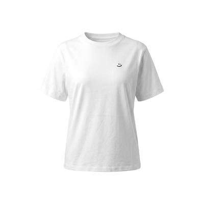 T-Shirt KLEINIGKEIT "Kleinigkeit Görls Easyfit Shört Laugh you", Damen, Gr. XS, weiß, 100% Baumwolle, unifarben, normal, Rundhals, Shirts T-Shirt