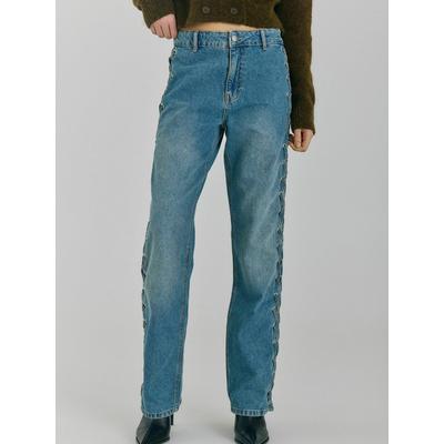 5-Pocket-Hose NORR "NORR Jeans Kenzie", Damen, Gr. 34, Normalgrößen, blau (medium blau denim), Obermaterial: 100% Baumwolle, Hosen 5-Pocket-Hose