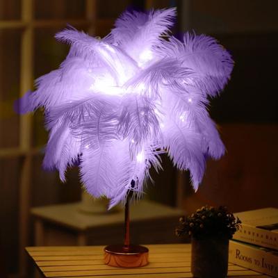 Inspired Deals Ostrich Feather Table Lamp LED Feather Night Light Wireless Decorative Bedroom Lamp With Remote Control violet