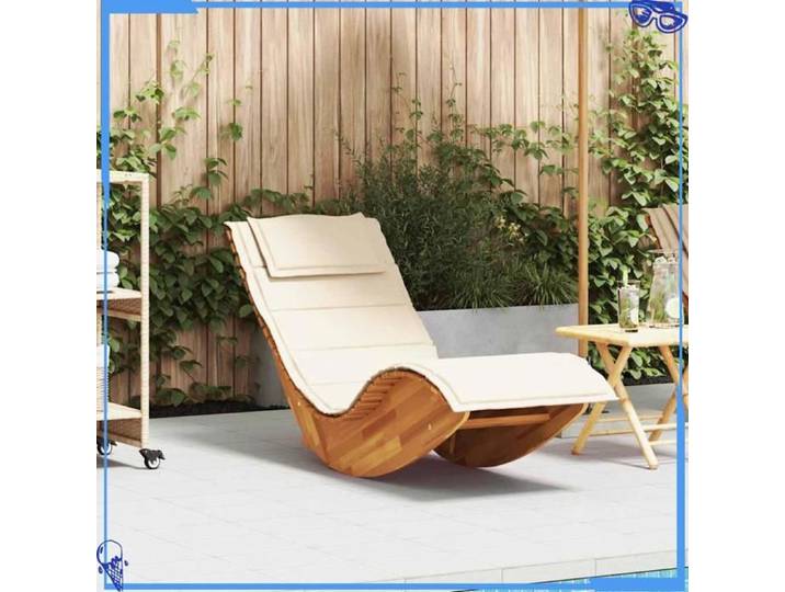 Chaise longue à bascule avec coussin en d - Bois d'acacia massif - Noir - Finition Soignée et Durables - Pour Extérieur