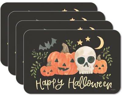 CounterArt Spooky Season 4 Pack Reversible Easy Care Flexible Plastic Placemats Made in The USA BPA Free Easily Wipes Clean - multi