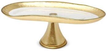 Classic Touch Footed Glass Tray with Gold Brushed Rim