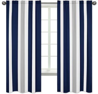 Sweet Jojo Designs Stripe Collection Navy Blue and Gray Window Curtain Panels