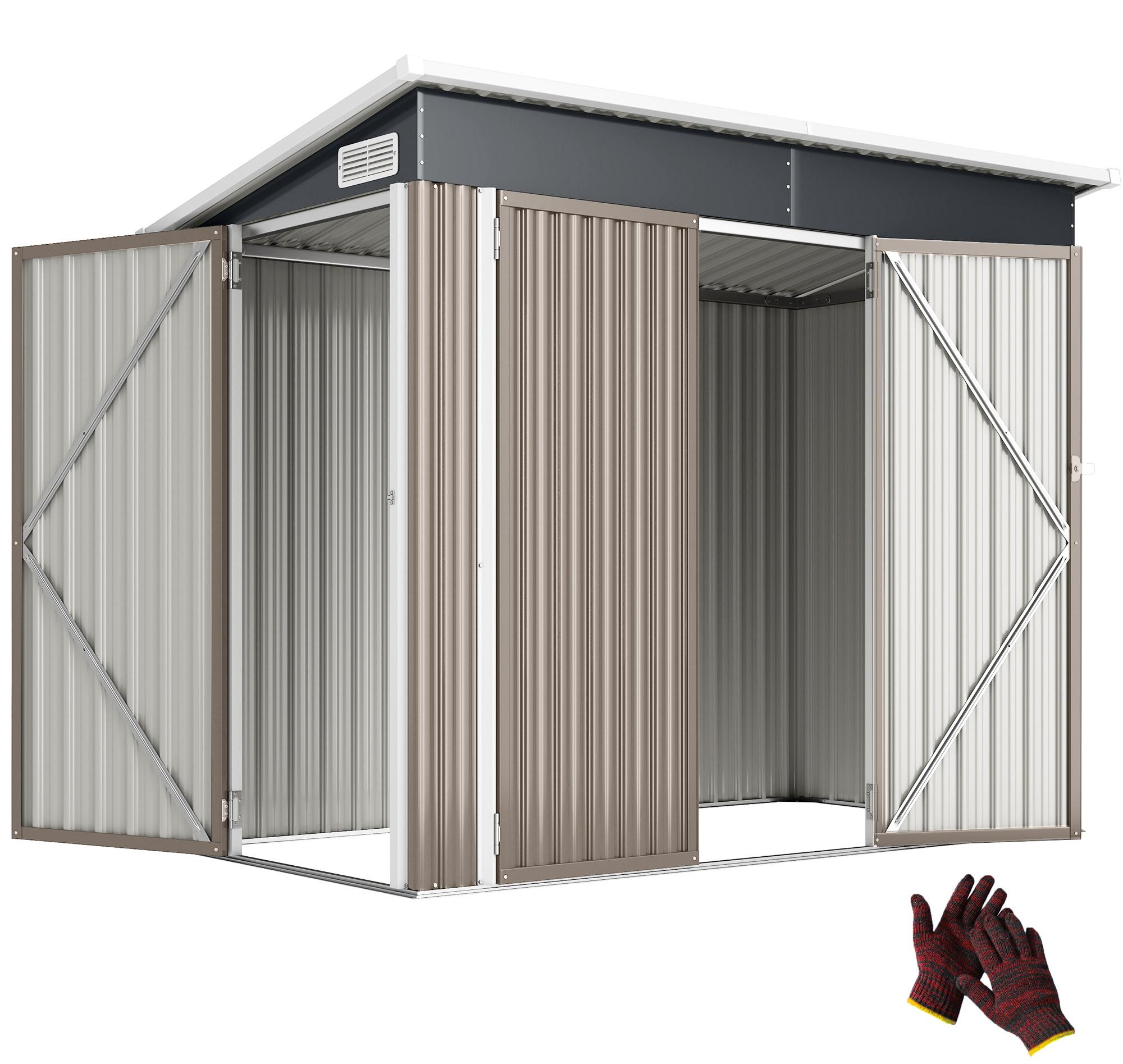 Metall Gerätehaus 2,68 m², abschließbar Geräteschuppen mit 3 Türen Lüftung Pultdach Handschuhen