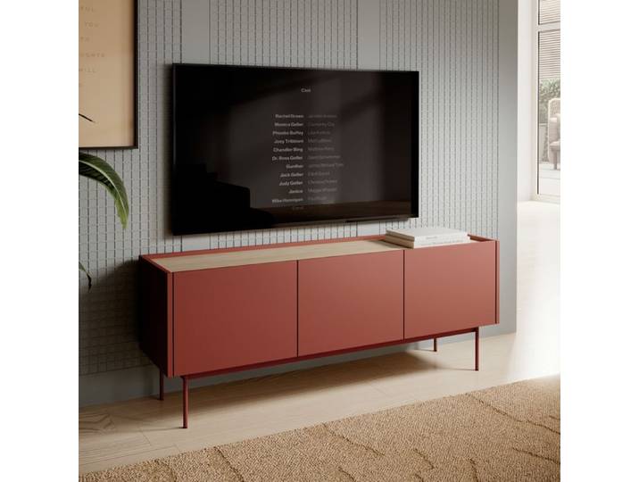 Meuble TV Komodee KELOWNA RTV1 Système de fermeture silencieuse des façades Rouge Rouge 37 x 144 x 55 cm