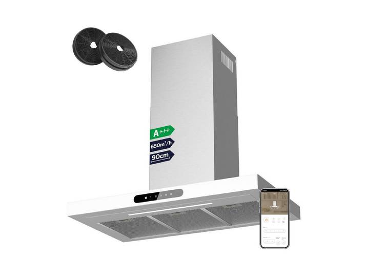 CIARRA Wandhaube VM9102W Serie CIARRA Dynamic A+++ 650m³/h Dunstabzugshaube 90 cm Abzugshaube App SensorTouch
