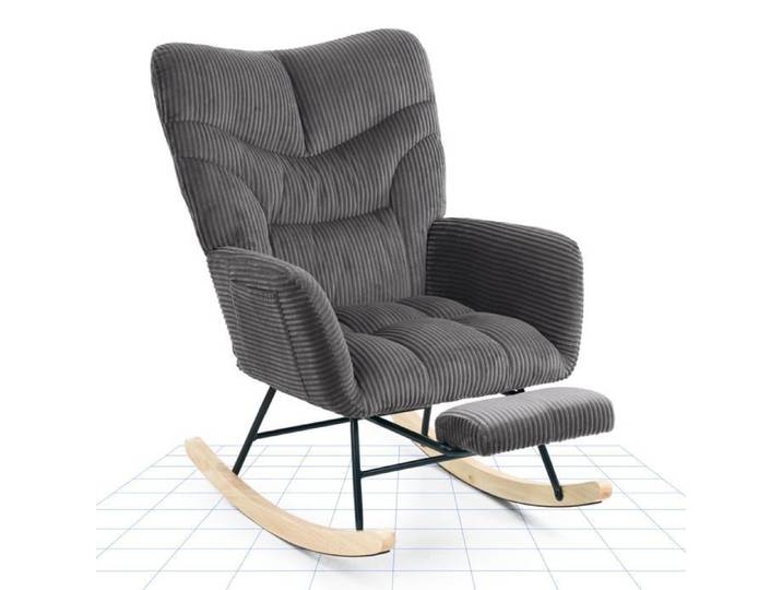 FlexiSpot Fauteuil de Relaxation à Bascule en Velours Côtelé avec Repose-pieds Rocking Chair pour Salon Balcon ou Terrasse Gris