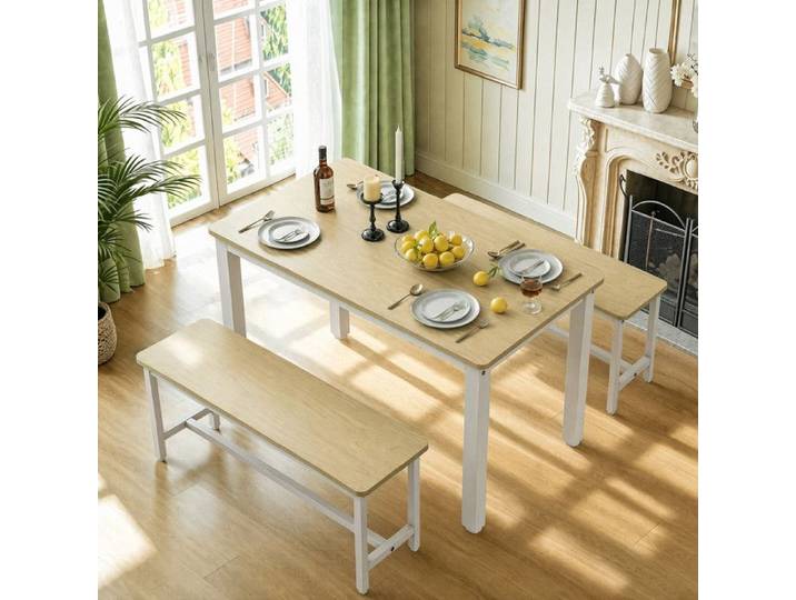 Ensemble table à manger avec 2 chaises Table à Manger rectangle pour 2-4 personnes Table à cuisine salle à manger Blanc+bois