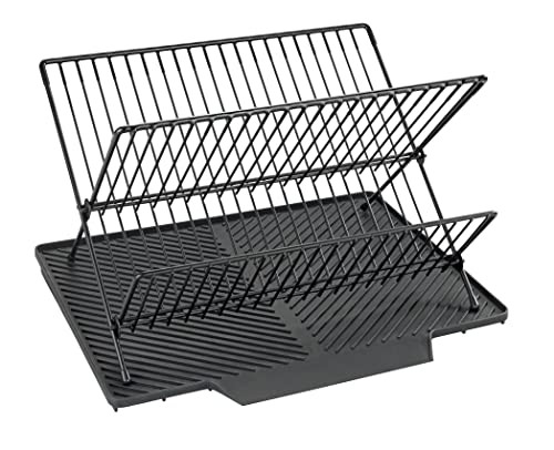 WENKO Afdruipmat Nelia met afdruiprek en afdruipbak, zwart, B: 34 cm, H: 25 cm, D: 40 cm