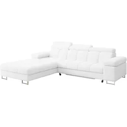 ECKSOFA mit Schlaffunktion Ottomane Links COMA L 271x203x79 Weiß Bouclé