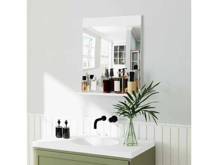 HOMCOM Miroir Mural avec Étagère Rangement 50x12x60cm Blanc
