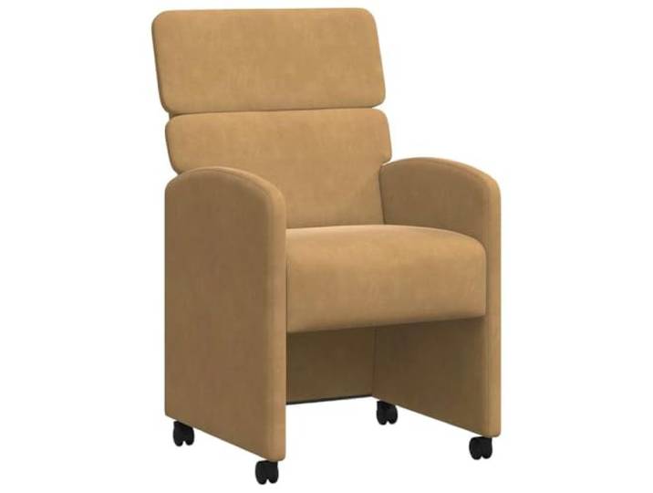 POUFGDR Esszimmerstühle mit Rollen, 2 Stück, Velours, Braun Flache Armlehnen, gepolsterte Rückenlehne, bequemer Schaumstoff, bewegliche Rollen, Büro- und Empfangsbereich