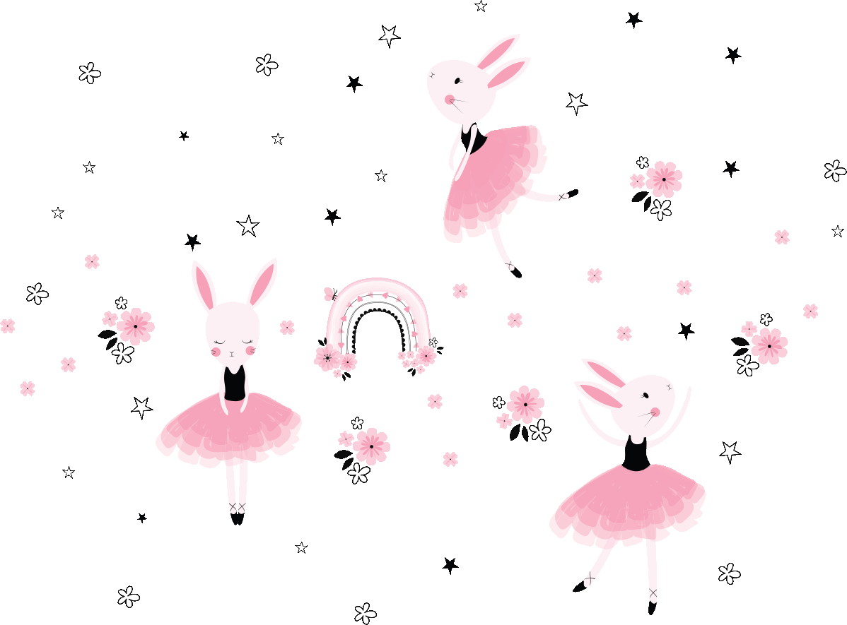 Ambiance-sticker Stickers animaux lapines ballerines parmi les fleurs