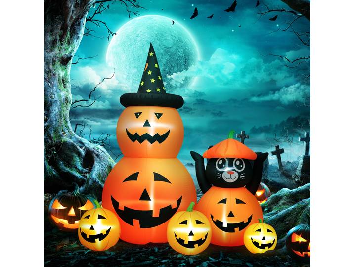 Outsunny Citrouille Gonflable 6 Pieds LED Halloween Orange