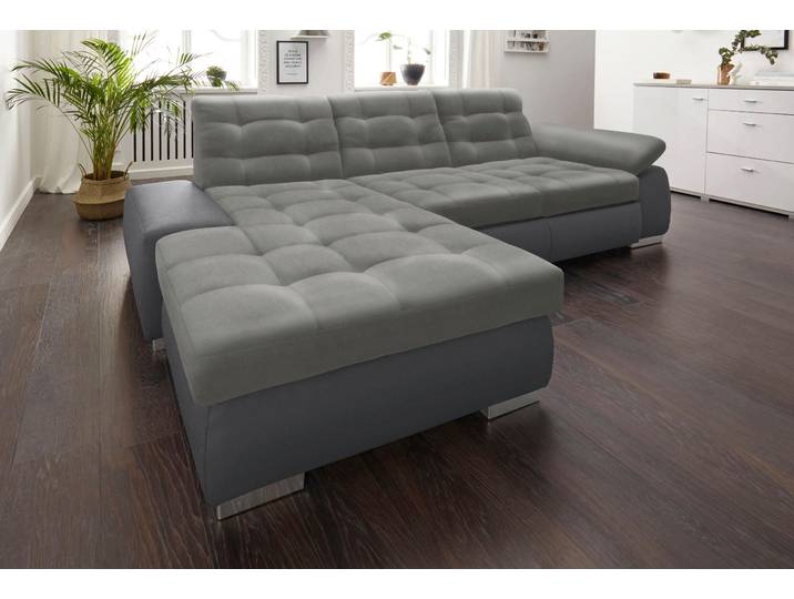 Ecksofa, Luxus-Microfaser, Schwarz/Steingrau 280×183 cm, Mit Bettfunktion, XXL, Sit & More