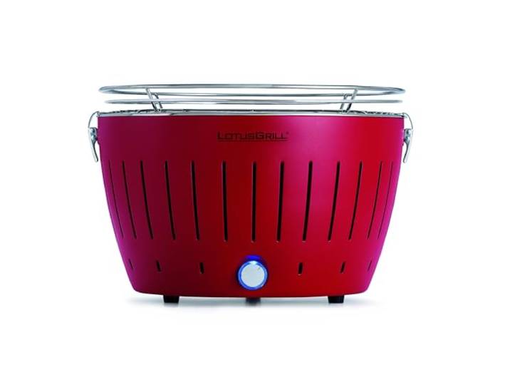 LotusGrill Classic Feuerrot G340 der raucharme Holzkohlegrill/Tischgrill mit USB-Anschluß
