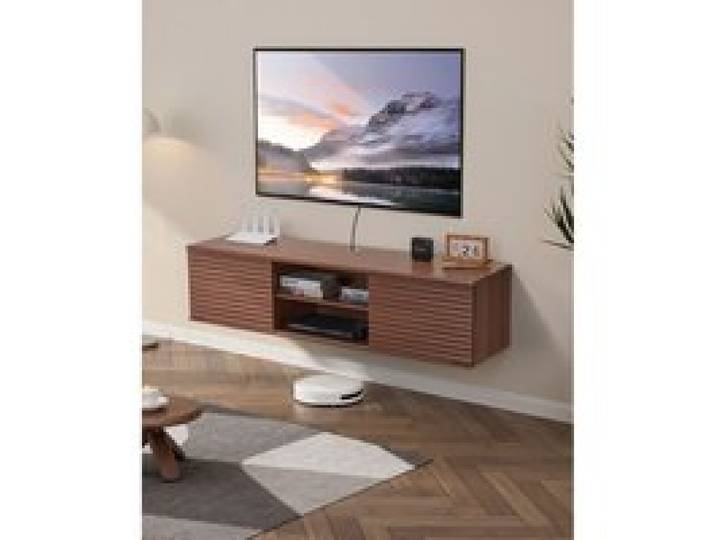 VEVOR TV Schrank hängend Wandhalterung, Fernsehschrank mit verstellbarem Regal & Schiebetüren, TV-Regal mit Stauraum für DVD-Player Spielekonsole, Hängeschrank 52 kg belastbar Weiß 152 cm Länge
