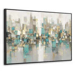 LEINWAND Bilder mit Rahmen - Abstrakt - Blöcke - Gold - Skyline - 90x60