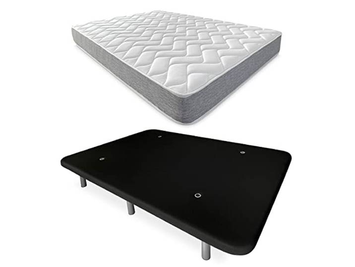 DUÉRMETE ONLINE Schwarzes Komplettbett mit wendbarer Viscotec Matratze + verstärkter Unterseite, 6 Beine, Holz, 90 x 190 cm