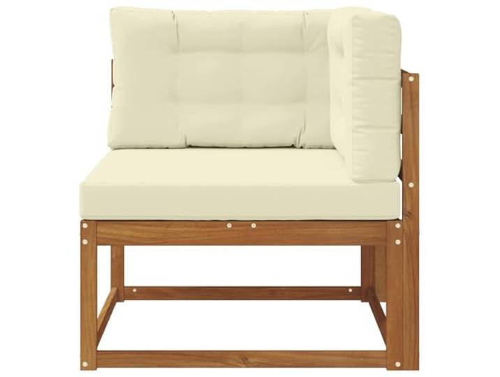 KTHLBRH Ecksofa für den Außenbereich, naturfarben Massives Akazienholz, modulares Design, cremefarbenes Kissen, wetterfest