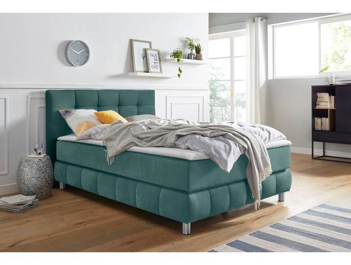 Boxspringbett, Mint, 154x231 cm, Samtoptik, 7-Zonen-Federkern, Skandi, andas