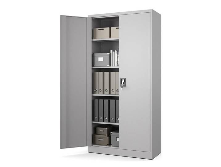 Muralo Aktenschrank für Büro Metallschrank für Dokumente und Ordner Stahlschrank Hellgrau abschließbar 90x40x185cm, Rechteckig, 90x185x40 cm, Büromöbel, Büroschränke, Aktenschränke